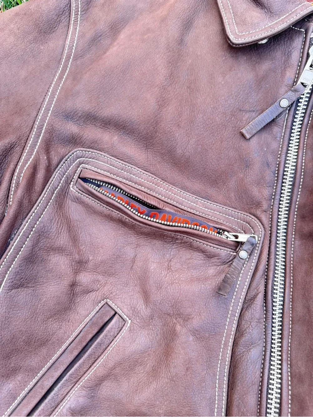 Harley-Davidson Distressed Brown Leather Bomber Jacket
